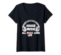 Donna House Music all Life Long Elettronica Dance Techno DJ EDM Maglietta con Collo a V