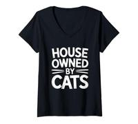 Donna House Owned By Cats Maglietta con Collo a V