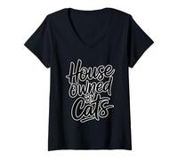 Donna House Owned By Cats Maglietta con Collo a V