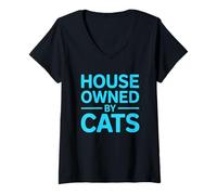 Donna House Owned By Cats Maglietta con Collo a V
