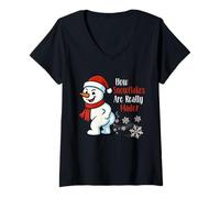 Donna How Snowflakes Are Really Made Funny Christmas Snowman Maglietta con Collo a V