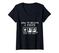 Donna How To Become Pirate Maglietta con Collo a V