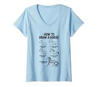 Donna How To Draw A Horse Maglietta con Collo a V