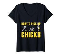 Donna How to Pick up Chicks - Funny Sarcastic Pun Maglietta con Collo a V