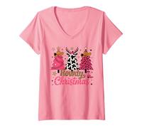 Donna Howdy Albero di Natale Rosa Cowgirl Country Donne Western Xmas Maglietta con Collo a V