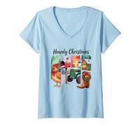 Donna Howdy Christmas Rustic Holiday Country Scene Maglietta con Collo a V