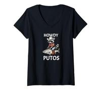 Donna Howdy Cowboy Raccoon Riding Fish Funny Western Humor Apparel Maglietta con Collo a V