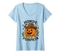 Donna Howdy Pumpkin Cowboy Autunno Divertente Zucca Western Halloween Maglietta con Collo a V