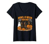 Donna Howl-O-Ween Squad Doberman Dogs, Costume di Halloween Maglietta con Collo a V