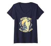 Donna Howlin all Night Long Wolf Lover Night - Maglietta a Maniche Corte Maglietta con Collo a V