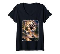 Donna Howling Moon Pug Majestic Dog Vintage Moon Animals Maglietta con Collo a V