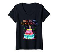 Donna Hoy ES Mi cumpleaños Oggi è Il Mio Compleanno en Espanol Maglietta con Collo a V