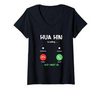 Donna Hua HIN Sta chiamando e Devo Andare in Thailandia in Viaggio Maglietta con Collo a V
