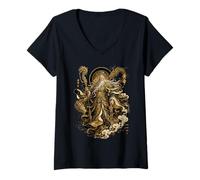Donna Huangdi Imperatore Giallo Drago Cinese Mitologia Maglietta con Collo a V