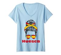 Donna Huesca Spagna Lady Bandiera Spagna Maglietta con Collo a V