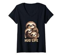 Donna Hug Life - Coccole della famiglia di bradipi Maglietta con Collo a V