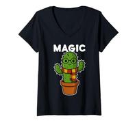 Donna Hug Worth Wizard Cactus - Pianta Magica Coordinata per Halloween Maglietta con Collo a V