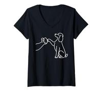 Donna Human And Dog Paw Fist Bump Dog Lover Poodle Maglietta con Collo a V