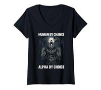 Donna Human By Chance Alpha By Choice Cool Alpha Wolf Divertente Detto Maglietta con Collo a V