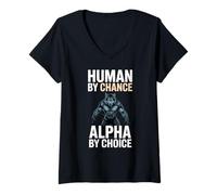 Donna Human By Chance Alpha By Choice Cool Funny Alpha Wolf Meme Maglietta con Collo a V