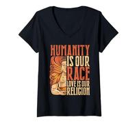 Donna Humanity Is Our Race Love Is Our Religion Maglietta con Collo a V
