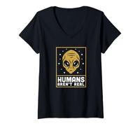 Donna Humans Aren't Real Alien Head Retro Vintage Outer Space Fun Maglietta con Collo a V
