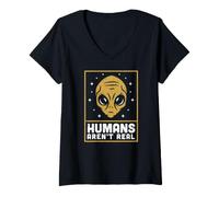 Donna Humans Aren't Real Alien Head Retro Vintage Outer Space Fun Maglietta con Collo a V