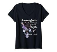 Donna Hummingbird Purple Hummingbirds Appear When Angels Are Near Maglietta con Collo a V