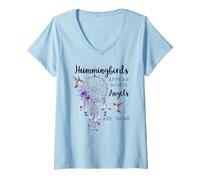 Donna Hummingbirds Appear When Angels Are Near Hummingbird Purple Maglietta con Collo a V