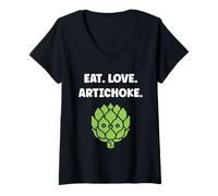 Donna Humor artichokes minimalist vegetable eat love artichoke Maglietta con Collo a V