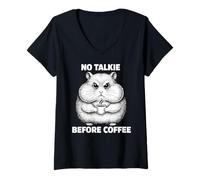 Donna Humor Criceto assonnato No Talkie Before Coffee Maglietta con Collo a V