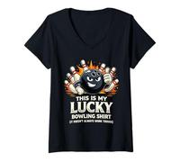 Donna Humor Funny Strike Ball Bowler Team This Is My Lucky Bowling Maglietta con Collo a V