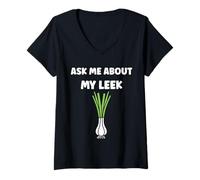 Donna Humor leek minimalist vegetable ask me about my leek Maglietta con Collo a V