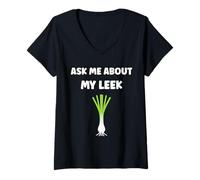 Donna Humor leek minimalist vegetable ask me about my leek Maglietta con Collo a V