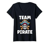 Donna Humor skull pirates minimalist simple team pirate Maglietta con Collo a V