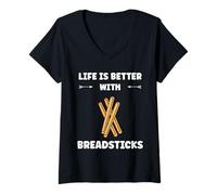 Donna Humor Small Bread Breadstick Life is Better with Breadsticks Maglietta con Collo a V
