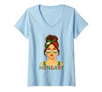 Donna Hungarian Girl Hungary Flag Hungarian Girlfriend Wife Maglietta con Collo a V