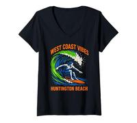 Donna Huntington Beach West Coast Vibes Vintage Uomo Surf Up Maglietta con Collo a V