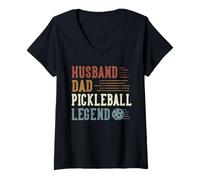 Donna Husband Dad Pickleball Legend Retro Maglietta con Collo a V
