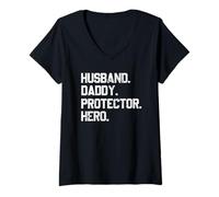 Donna Husband Daddy Protector Hero Fathers Day for Dad Maglietta con Collo a V
