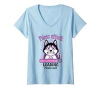 Donna Husky Cane Divertente Attacco Panico Loading Kawaii Maglietta con Collo a V