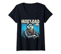 Donna Husky Dad Siberian Husky Dog Pet For Men Festa del papà Maglietta con Collo a V
