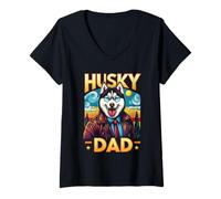 Donna Husky Dad Siberian Husky Dog Pet For Men Festa del papà Maglietta con Collo a V