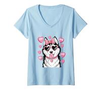 Donna Husky Dog Coquette Candy Valentines Day Pet Lover Hearts Maglietta con Collo a V