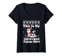 Donna Husky Dog Funny Xmas Sweater This Is My Christmas Pajama Maglietta con Collo a V