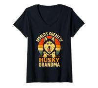 Donna Husky Nonna Vintage Dog Lover World's Greatest Maglietta con Collo a V