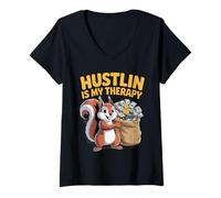 Donna Hustlin Is My Therapy Money Grind Motivation Hustle Life Maglietta con Collo a V