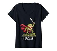Donna Huzzah Frog Knight Funny Medieval Meme Sword Quote Maglietta con Collo a V