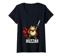 Donna Huzzah Frog Knight Funny Medieval Meme Sword Quote Maglietta con Collo a V