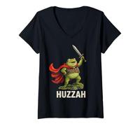 Donna Huzzah Frog Knight Funny Medieval Meme Sword Quote Maglietta con Collo a V